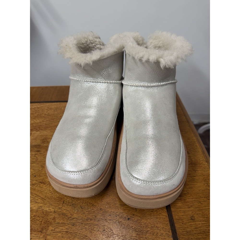 FitFlop GEN-FF Ultra-Mini Double-Faced Women's 8 Silver Leather Shearling Boots